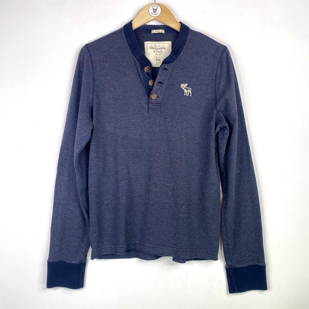 Abercrombie & Fitch Y2K Striped Henley Boys XXL Blue Long Sleeve Muscle Shirt
